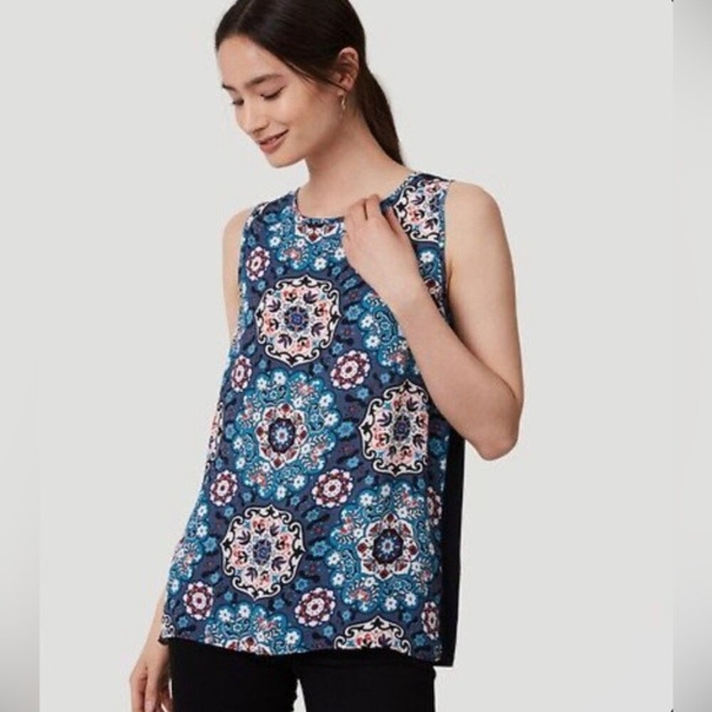 Ann Taylor Loft blue aqua print boho top size medium